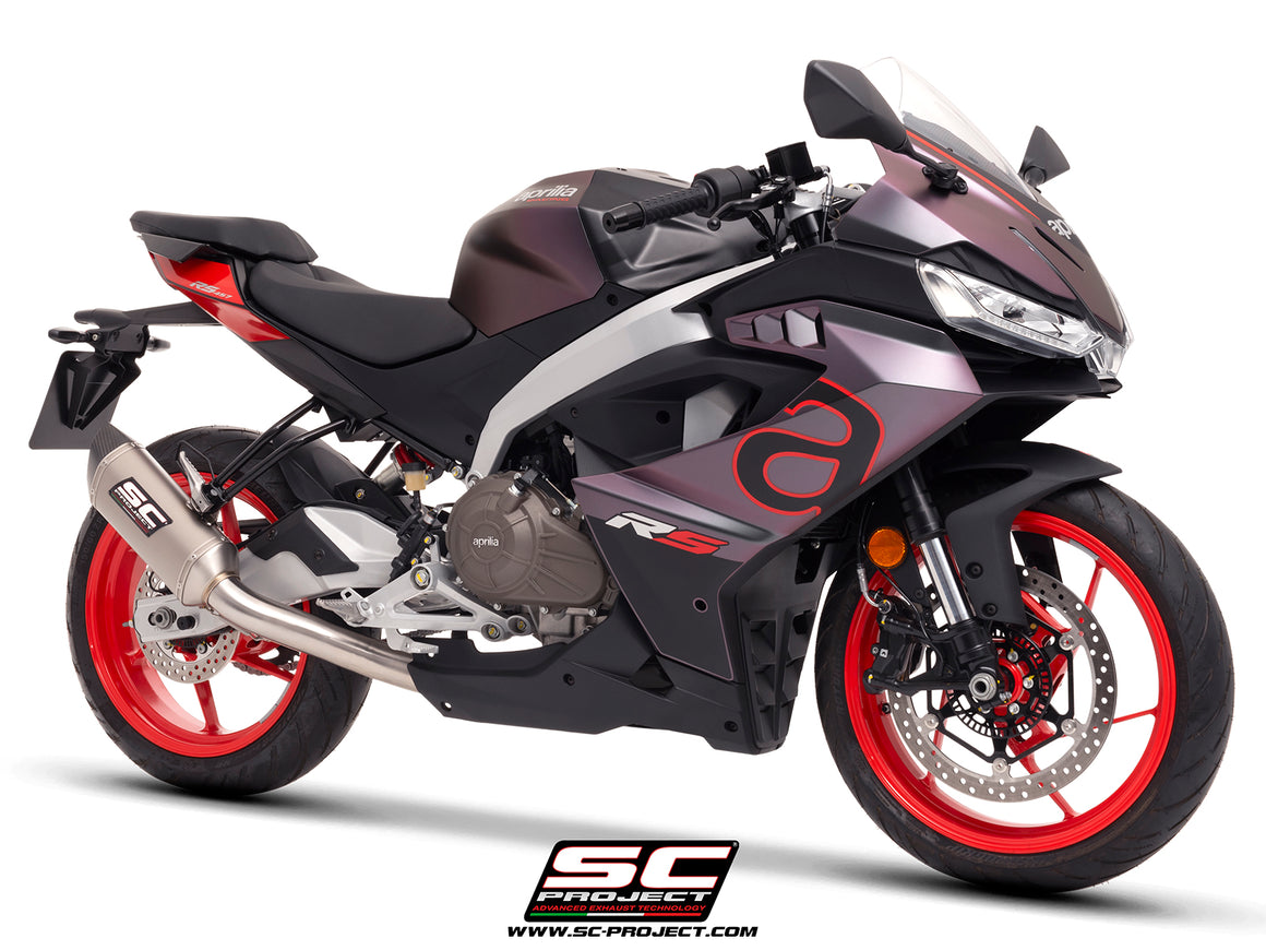 Aprilia RS 457 with SC-Project SC1-S titanium exhaust, 3/4 rear view