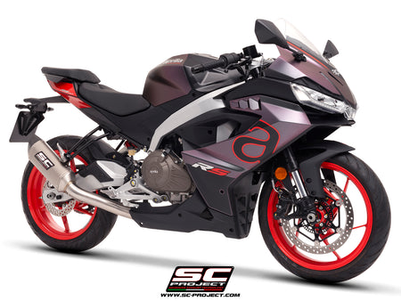 Aprilia RS 457 with SC-Project SC1-S titanium exhaust, 3/4 rear view