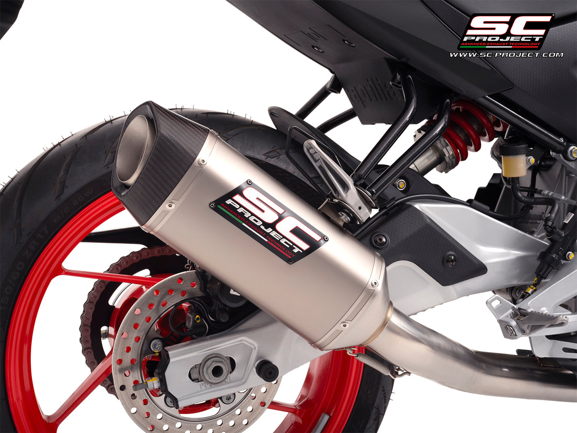 Aprilia RS 457 with SC-Project SC1-S titanium exhaust, 3/4 rear view