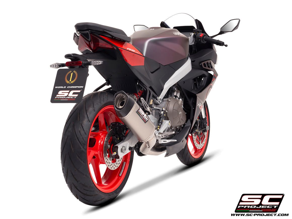Aprilia RS 457 with SC-Project SC1-S titanium exhaust, 3/4 rear view