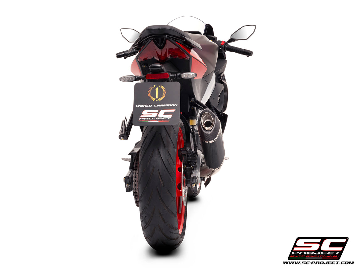 Aprilia RS 457 with SC-Project SC1-S carbon exhaust, 3/4 rear view