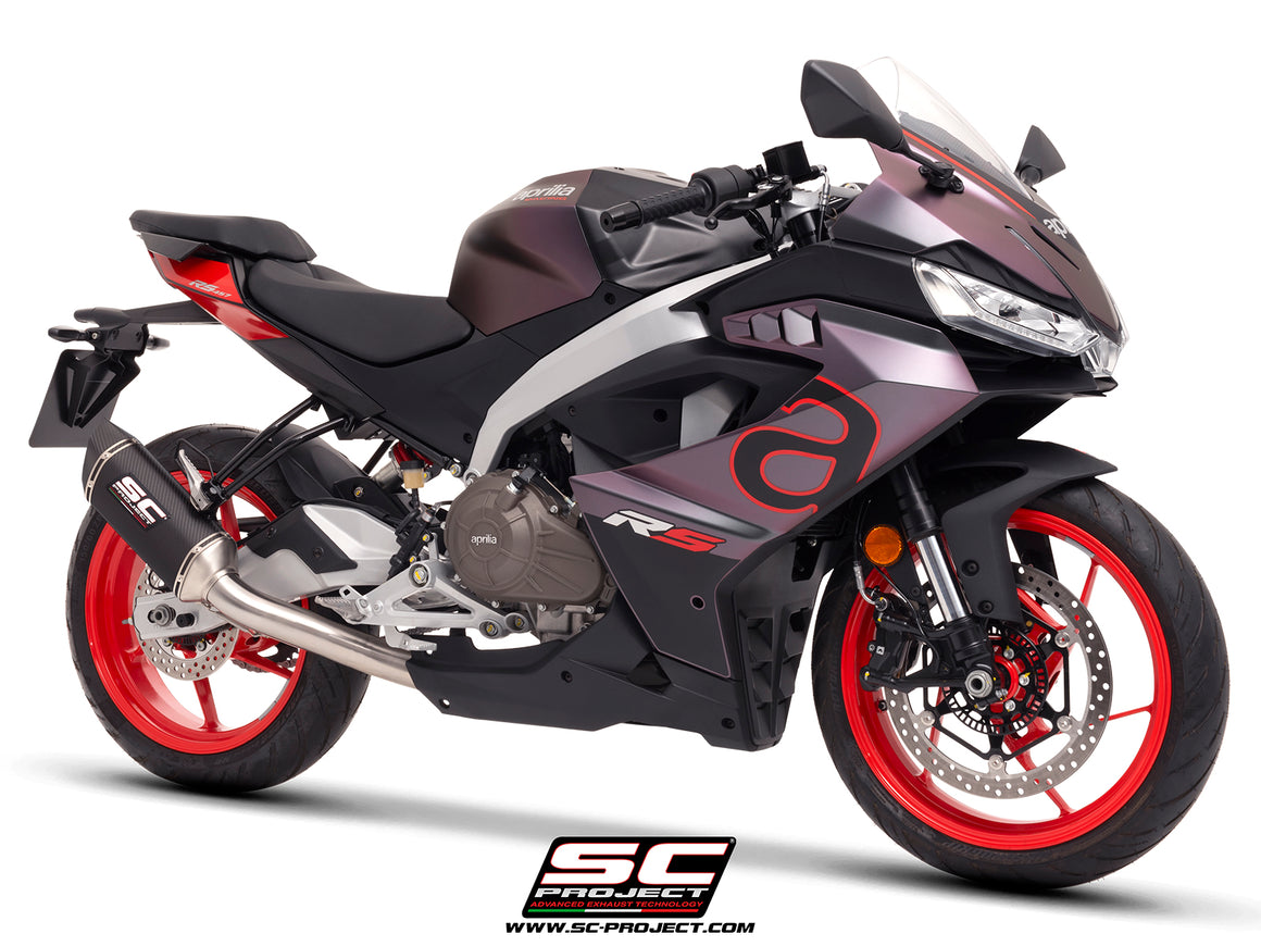 Aprilia RS 457 with SC-Project SC1-S carbon exhaust, 3/4 rear view