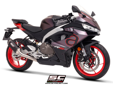 Aprilia RS 457 with SC-Project SC1-S carbon exhaust, 3/4 rear view