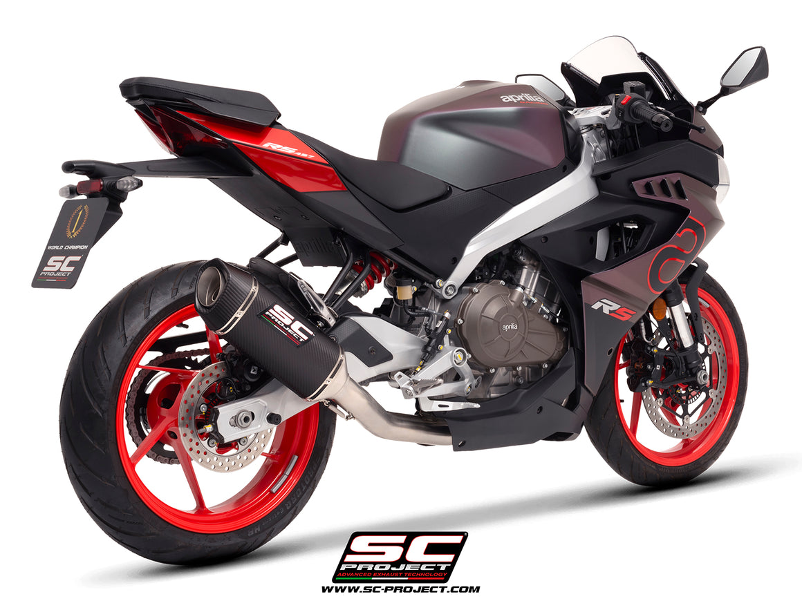 Aprilia RS 457 with SC-Project SC1-S carbon exhaust, 3/4 rear view