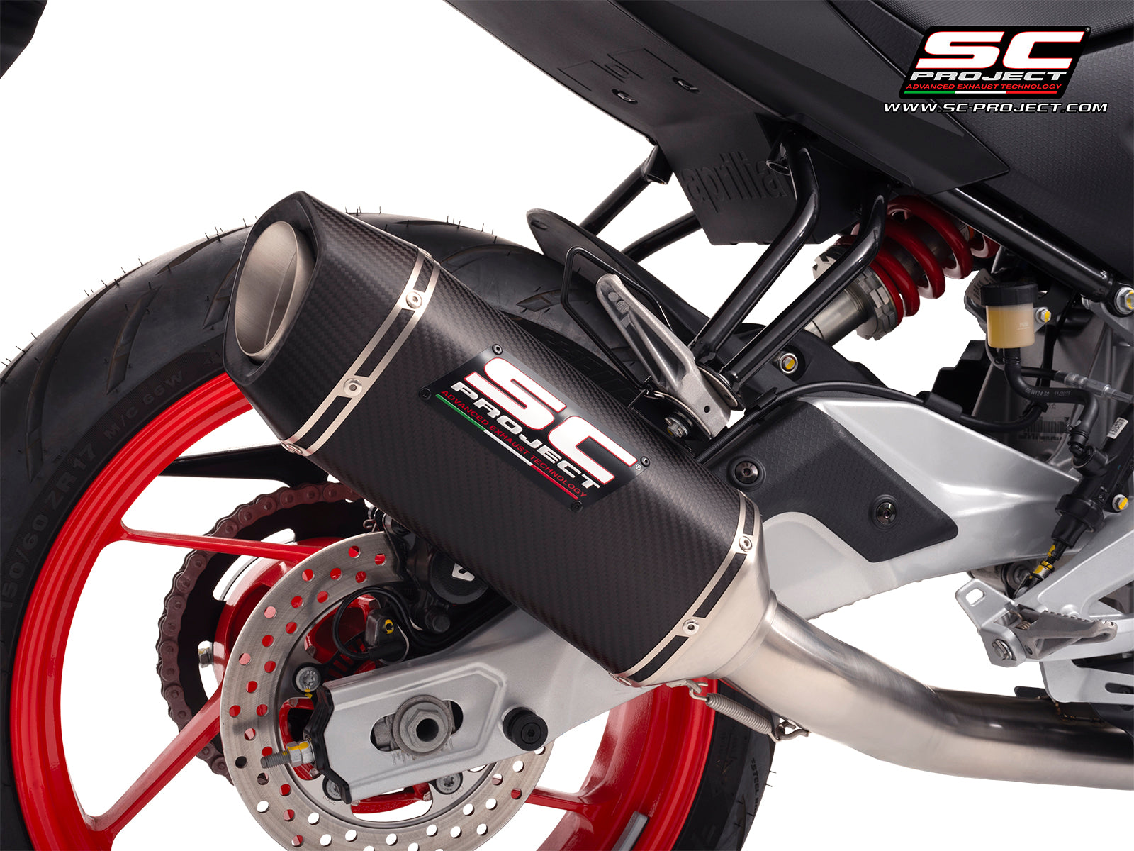 Aprilia RS 457 with SC-Project SC1-S carbon exhaust, 3/4 rear view