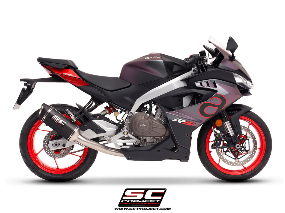 Aprilia RS 457 with SC-Project SC1-S carbon exhaust, 3/4 rear view