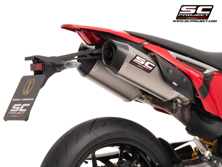 Ducati Hypermotard 698 MONO (2024) with SC-Project SC1-S titanium exhaust, 3/4 rear view