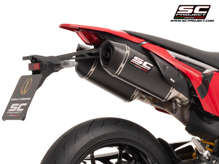 Ducati Hypermotard 698 MONO (2024) with SC-Project SC1-S carbon exhaust, 3/4 rear view