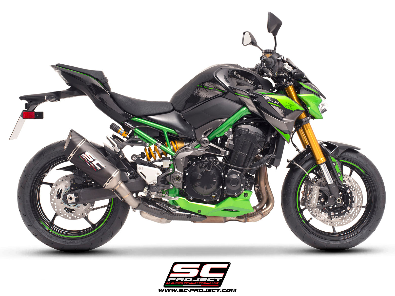 Kawasaki Z900 A2 (2017-2020) - EURO 4 with SC-Project SC1-R carbon exhaust, 3/4 rear view