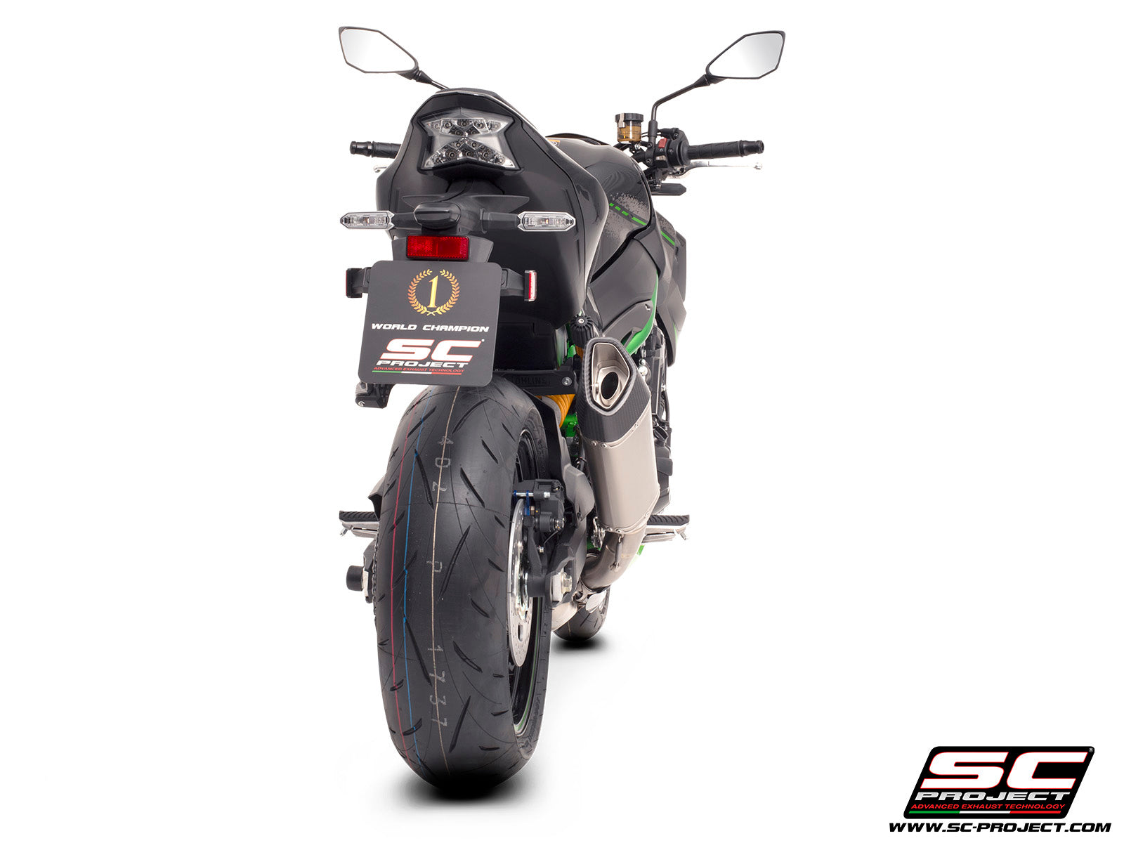 Kawasaki Z900 (2020) - Euro 4 with SC-Project SC1-R titanium exhaust, 3/4 rear view