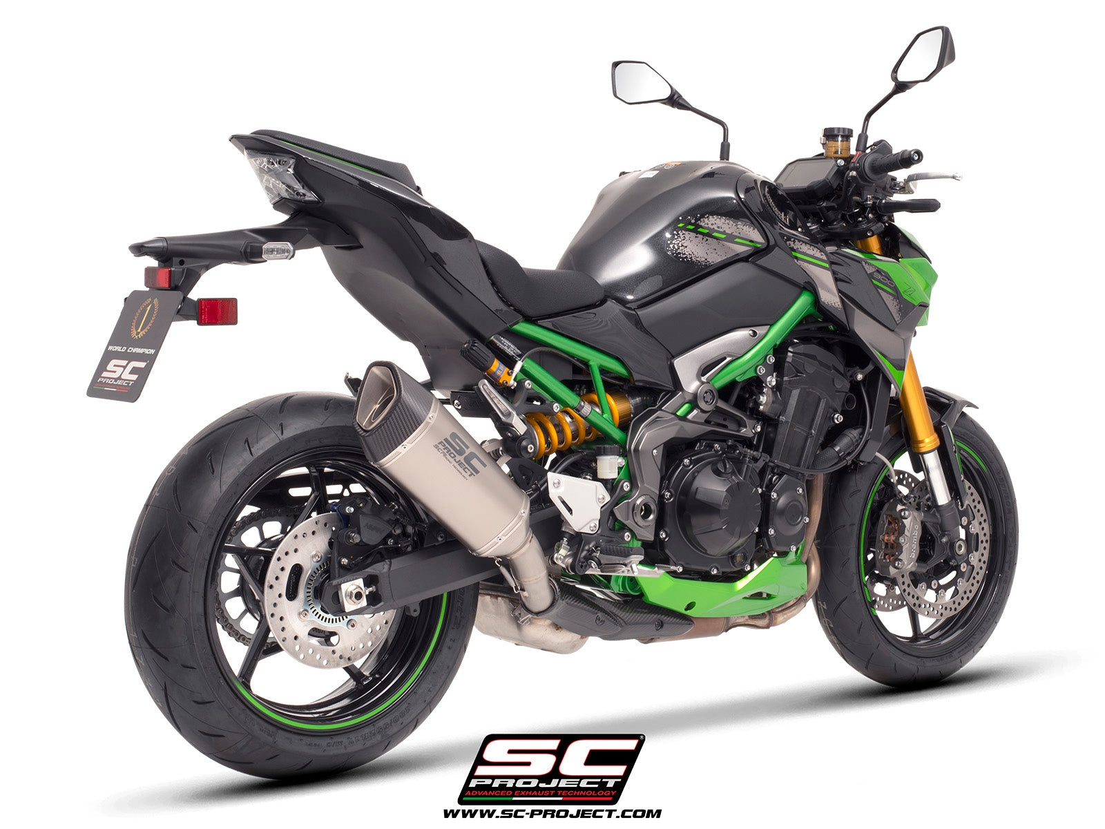 Kawasaki Z900 (2020) - Euro 4 with SC-Project SC1-R titanium exhaust, 3/4 rear view
