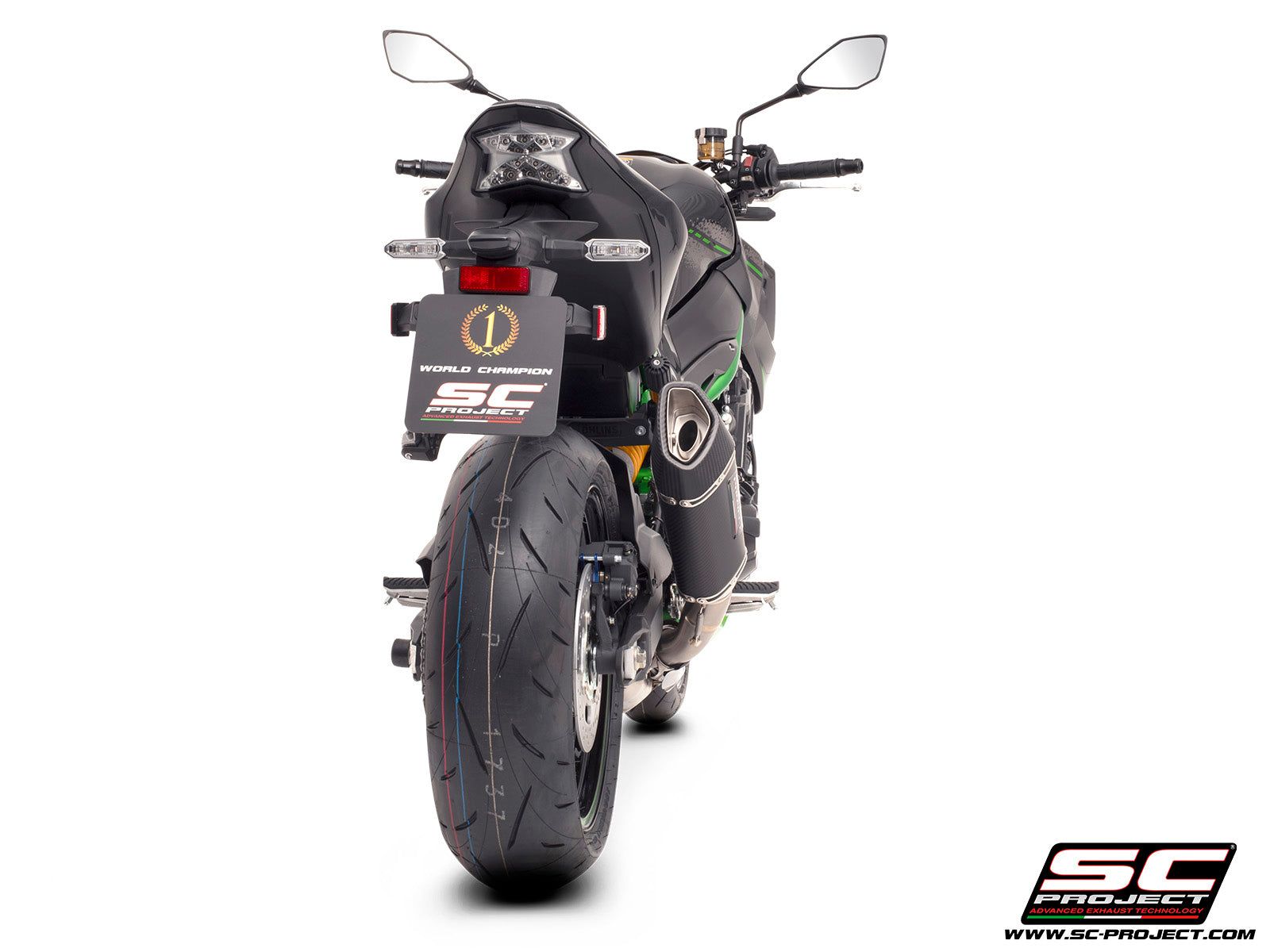 Kawasaki Z900 (2020) - Euro 4 with SC-Project SC1-R carbon exhaust, 3/4 rear view