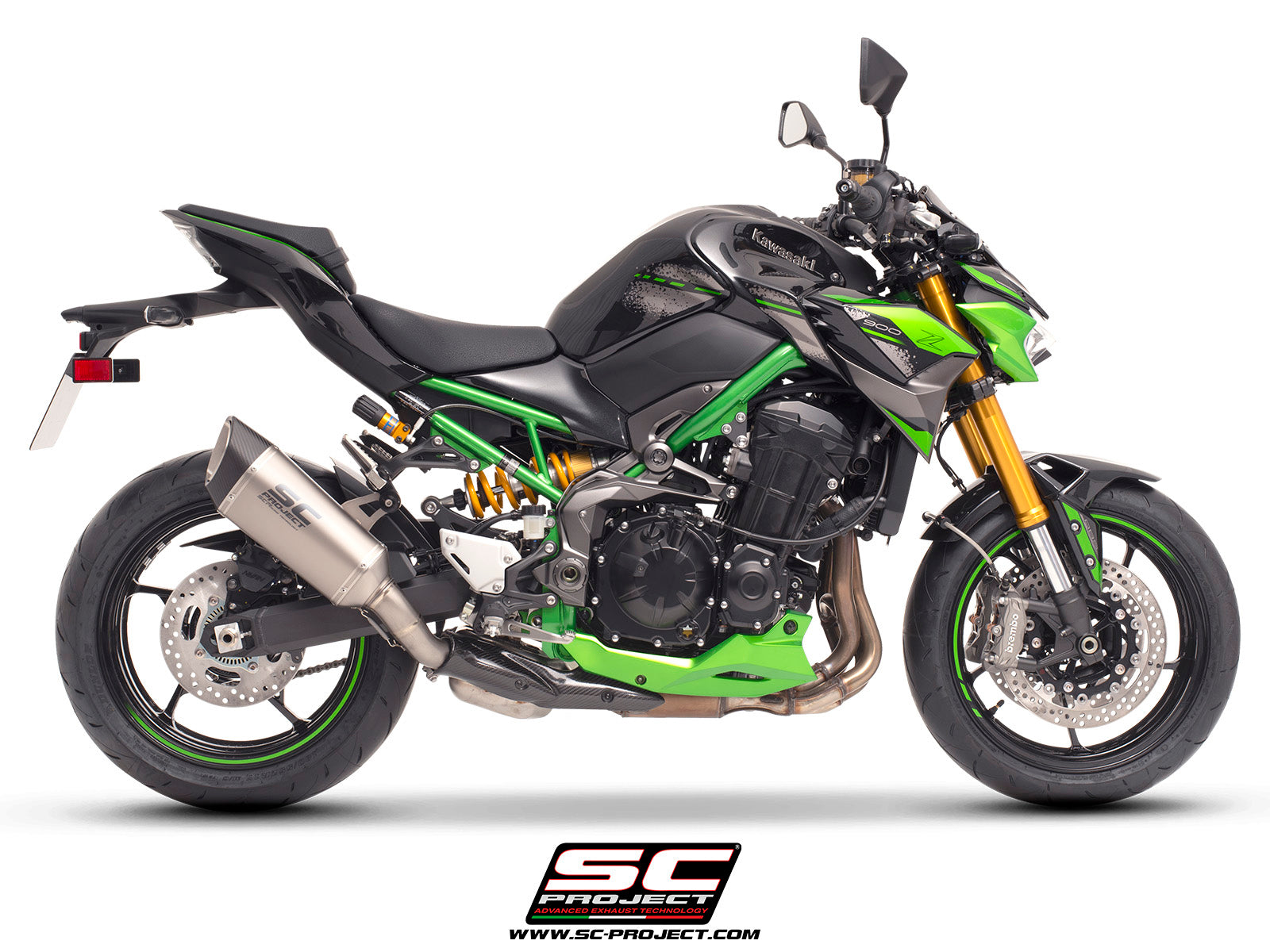 Kawasaki Z900 (2020 - 2024) - Euro 5 with SC-Project SC1-R titanium exhaust, 3/4 rear view