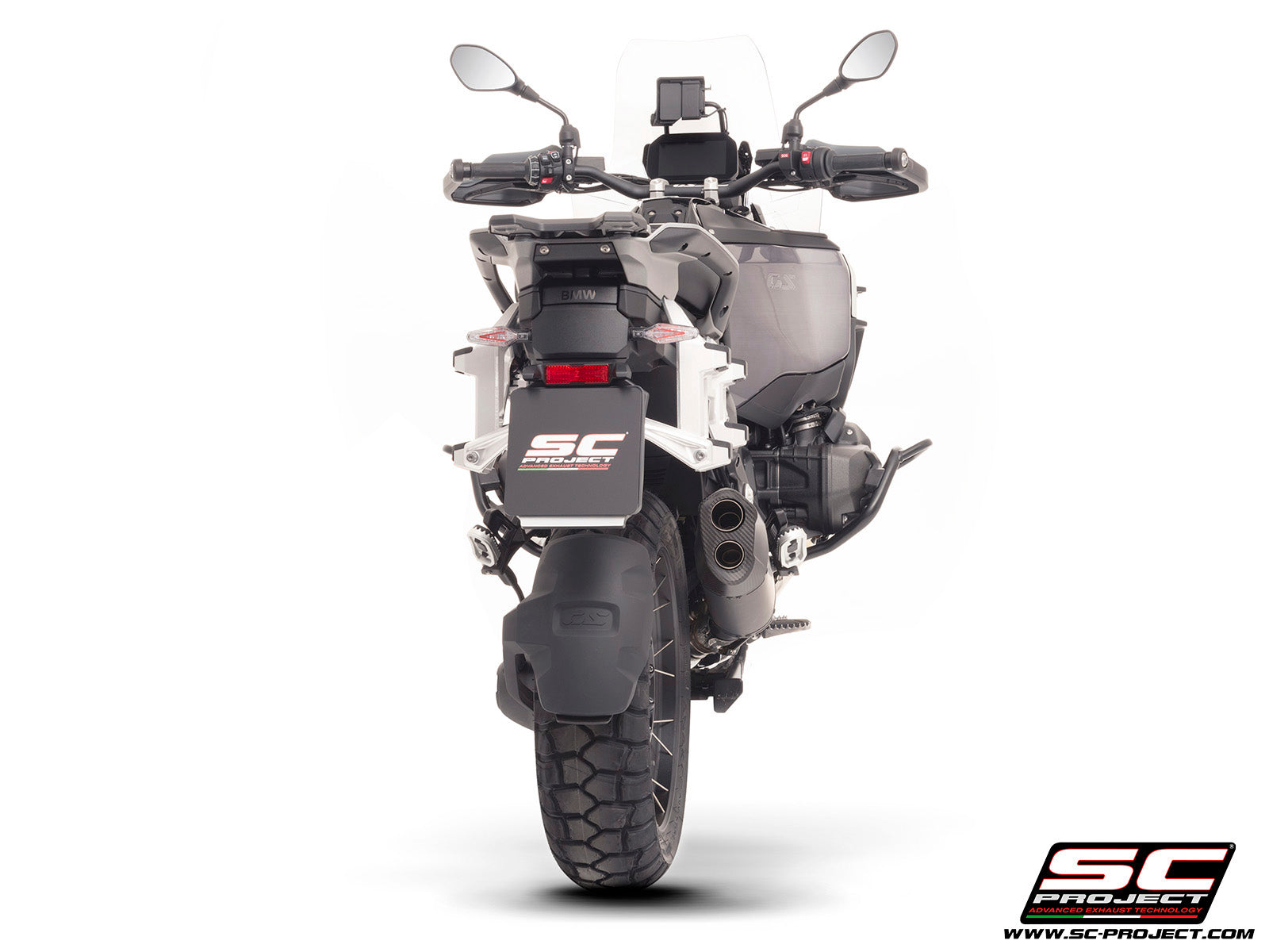 BMW R 1300 GS Adventure with SC-Project Adventure-R titanium exhaust, 3/4 rear view
