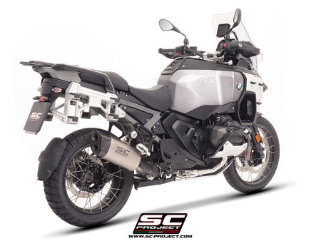 BMW R 1300 GS Adventure with SC-Project Adventure-R titanium exhaust, 3/4 rear view