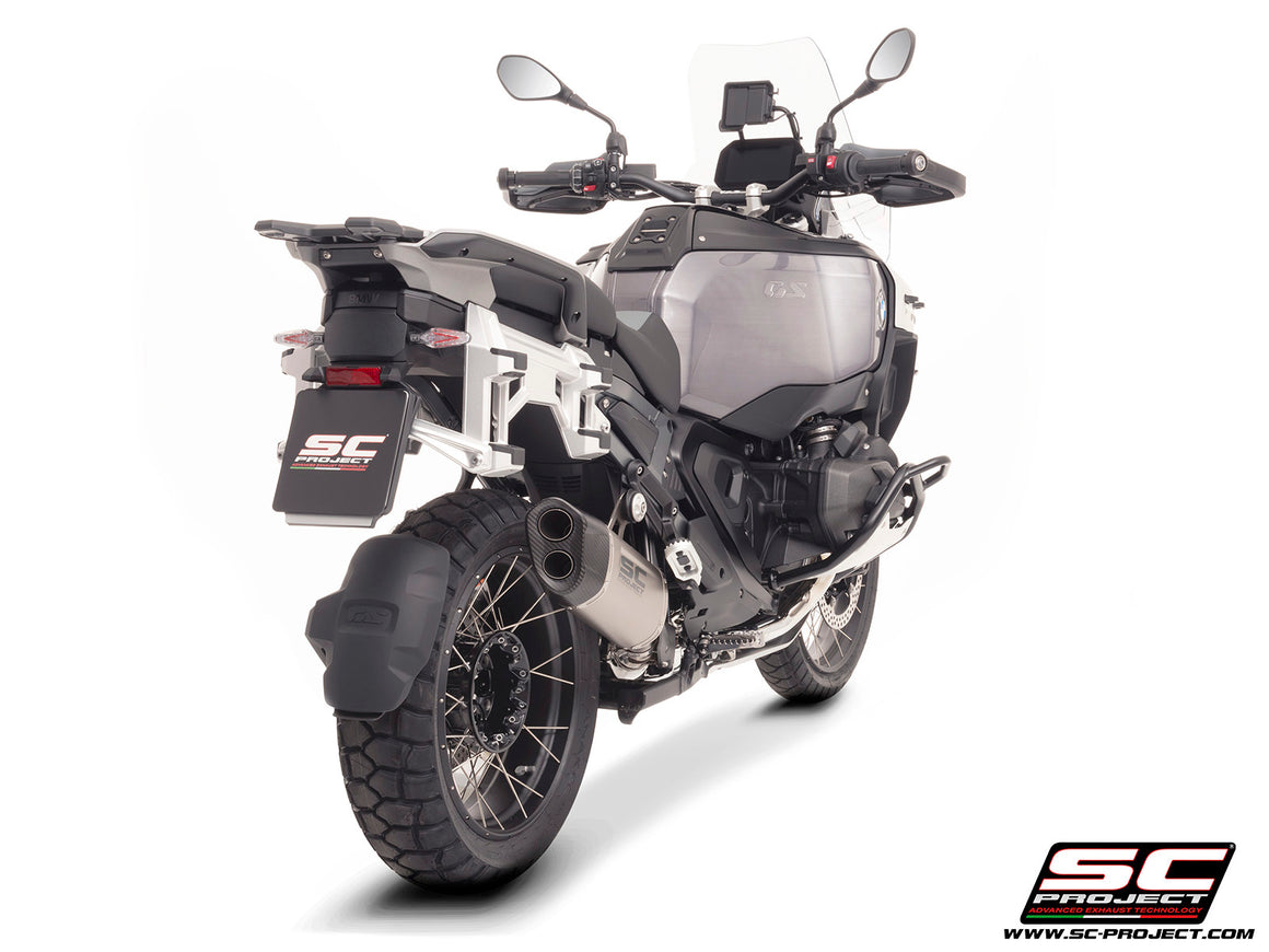 BMW R 1300 GS Adventure with SC-Project Adventure-R titanium exhaust, 3/4 rear view