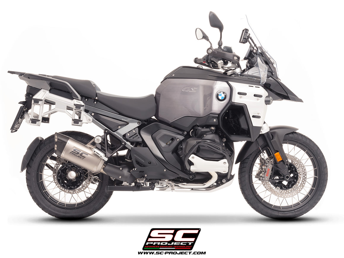 BMW R 1300 GS Adventure with SC-Project Adventure-R titanium exhaust, 3/4 rear view
