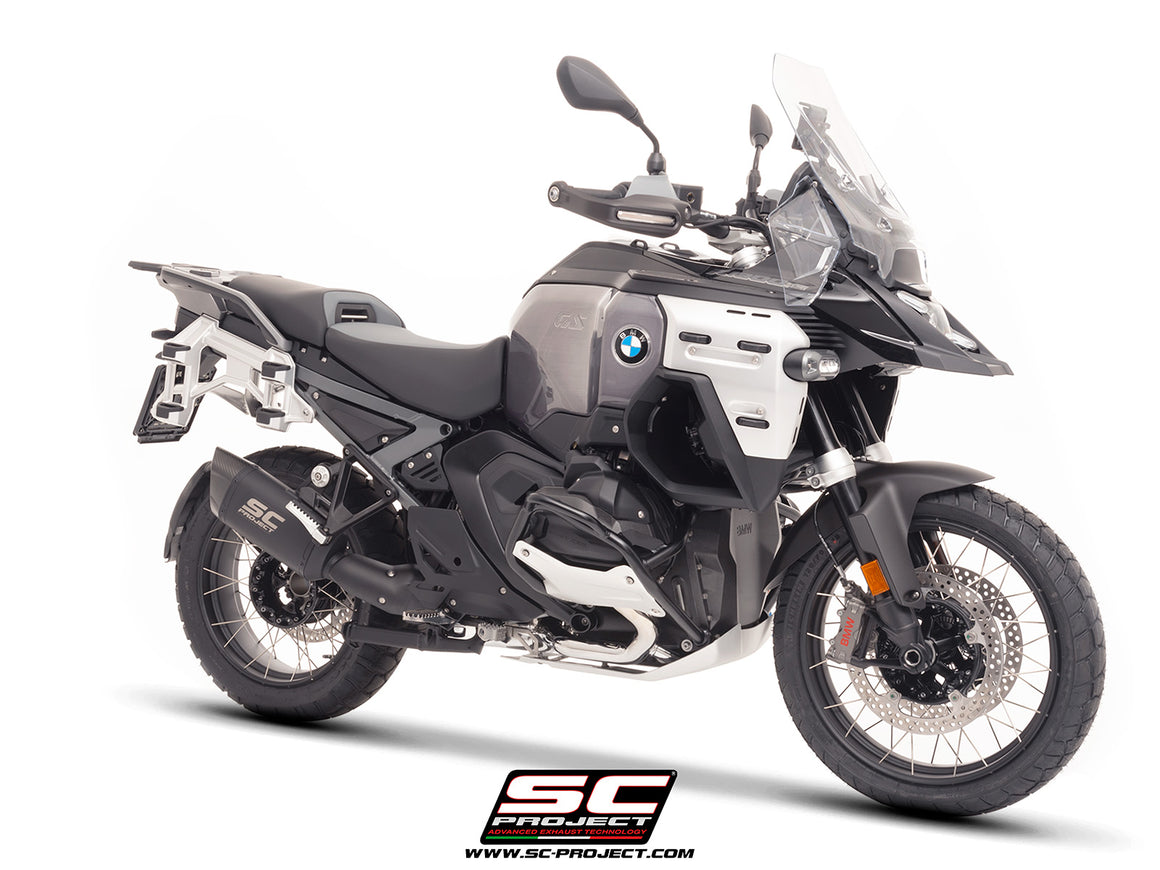 BMW R 1300 GS Adventure with SC-Project Adventure-R titanium matt black exhaust, 3/4 rear view