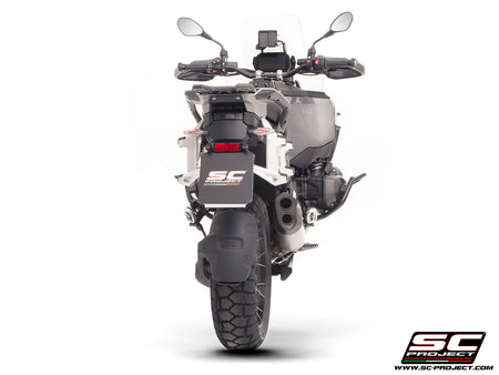 BMW R 1300 GS Adventure with SC-Project Adventure-R titanium matt black exhaust, 3/4 rear view