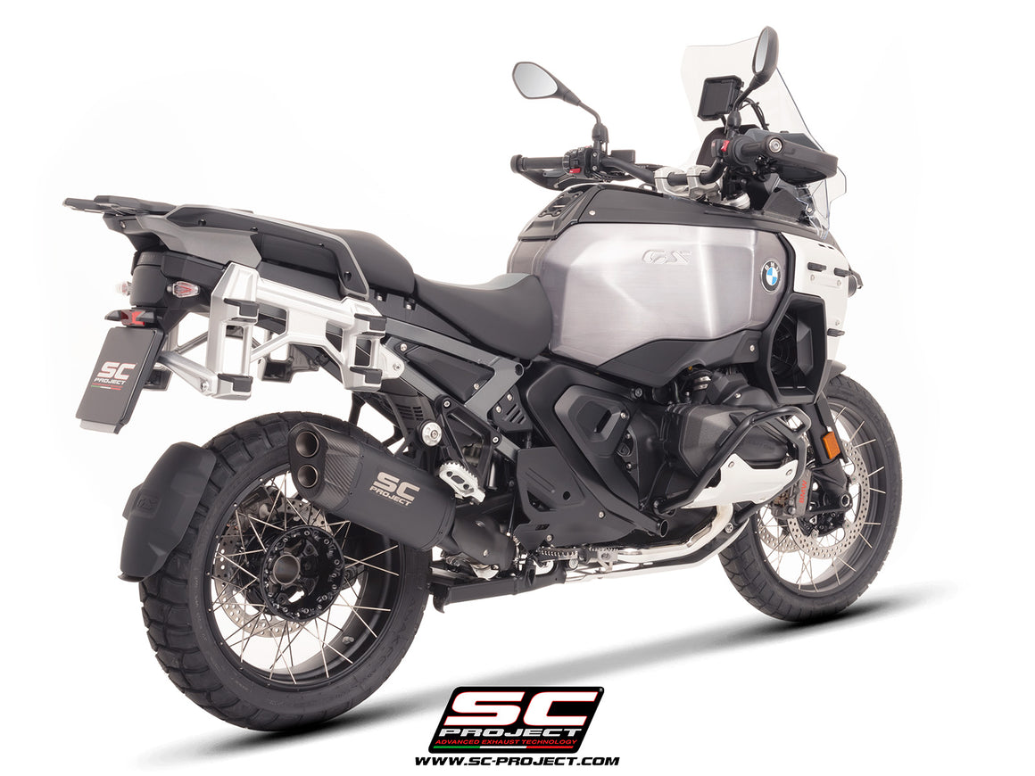 BMW R 1300 GS Adventure with SC-Project Adventure-R titanium matt black exhaust, 3/4 rear view