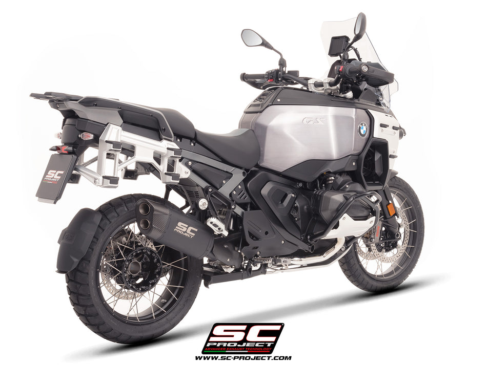 BMW R 1300 GS Adventure with SC-Project Adventure-R titanium matt black exhaust, 3/4 rear view