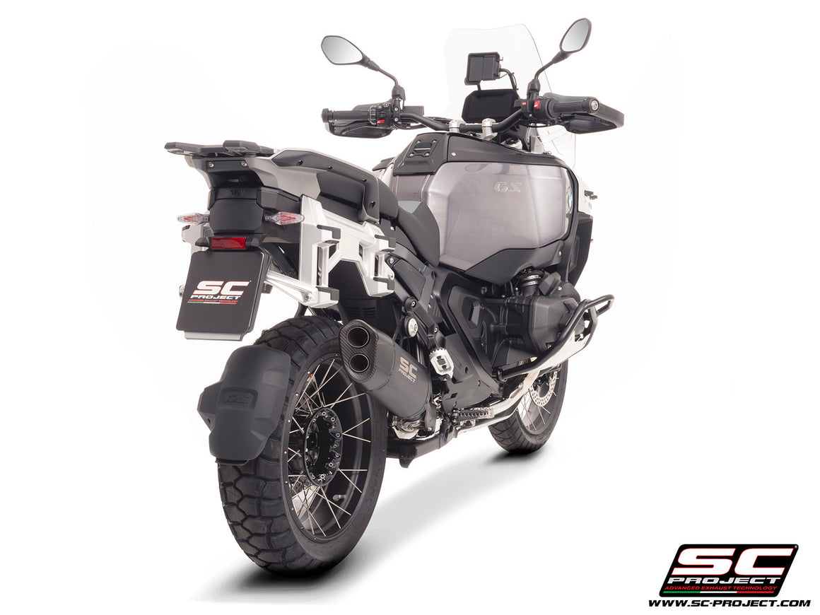 BMW R 1300 GS Adventure with SC-Project Adventure-R titanium matt black exhaust, 3/4 rear view