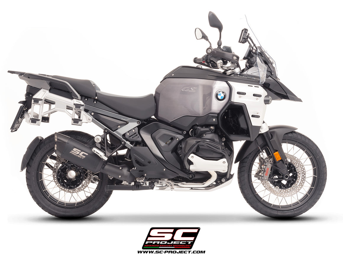 BMW R 1300 GS Adventure with SC-Project Adventure-R titanium matt black exhaust, 3/4 rear view