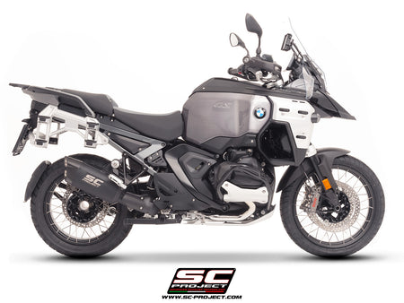 BMW R 1300 GS Adventure with SC-Project Adventure-R titanium matt black exhaust, 3/4 rear view