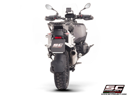 BMW R 1300 GS Adventure with SC-Project Rally-X titanium exhaust, 3/4 rear view