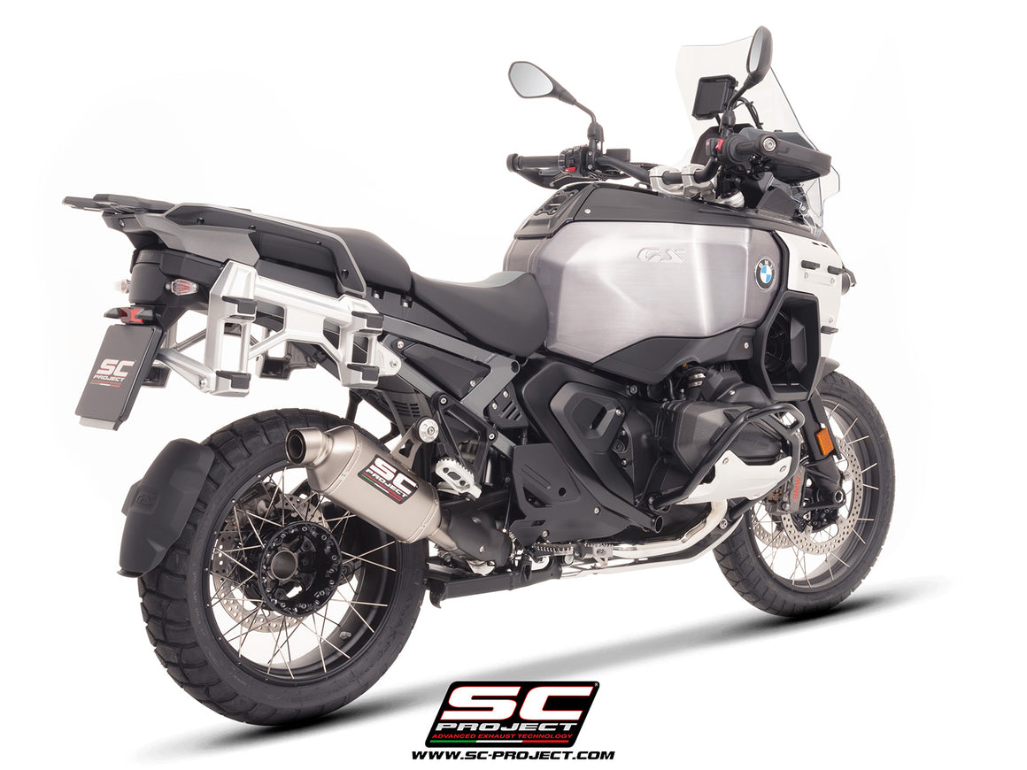 BMW R 1300 GS Adventure with SC-Project Rally-X titanium exhaust, 3/4 rear view