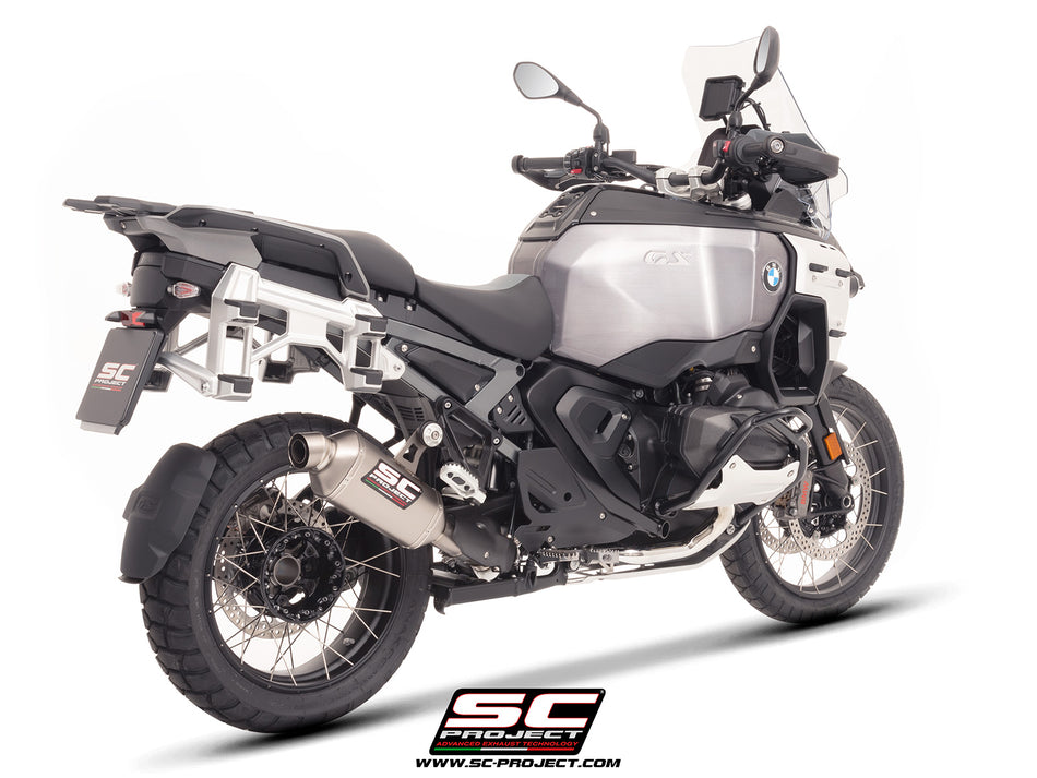 BMW R 1300 GS Adventure with SC-Project Rally-X titanium exhaust, 3/4 rear view