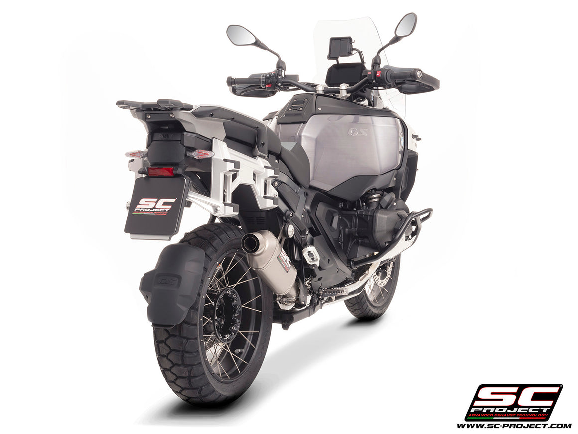 BMW R 1300 GS Adventure with SC-Project Rally-X titanium exhaust, 3/4 rear view