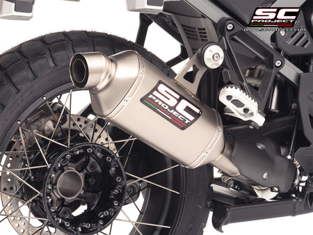 BMW R 1300 GS Adventure with SC-Project Rally-X titanium exhaust, 3/4 rear view