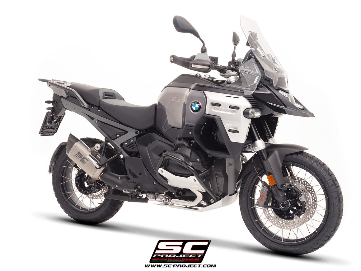BMW R 1300 GS Adventure with SC-Project Adventure-R titanium exhaust, 3/4 rear view