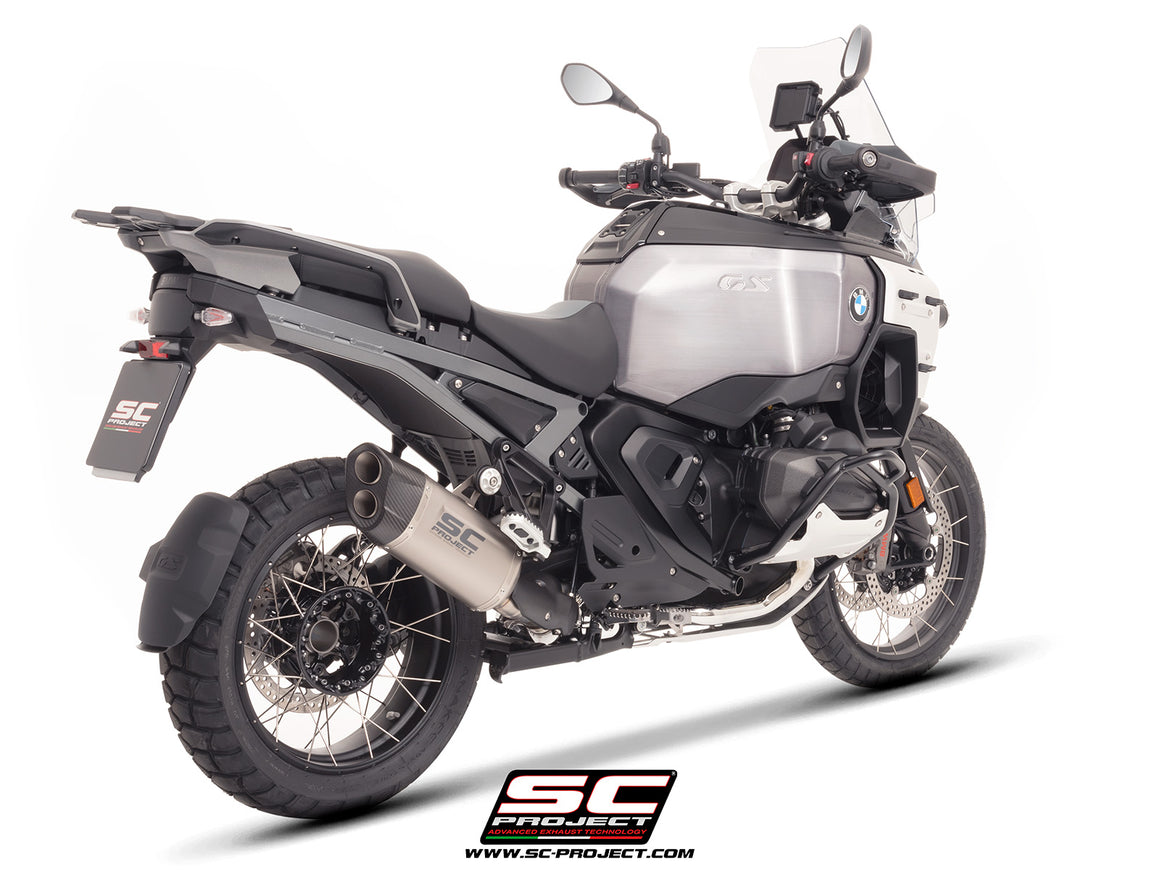BMW R 1300 GS Adventure with SC-Project Adventure-R titanium exhaust, 3/4 rear view