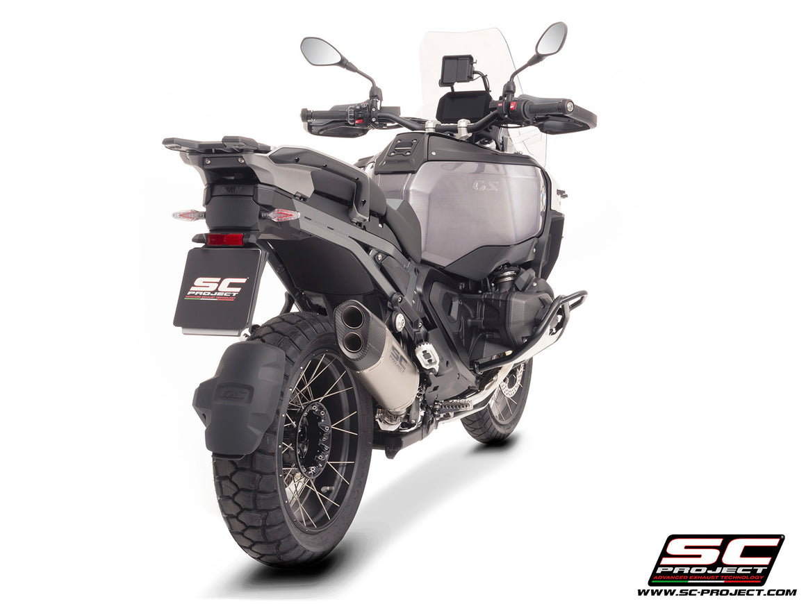 BMW R 1300 GS Adventure with SC-Project Adventure-R titanium exhaust, 3/4 rear view