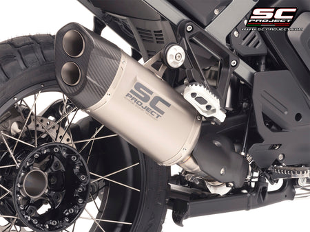 BMW R 1300 GS Adventure with SC-Project Adventure-R titanium exhaust, 3/4 rear view