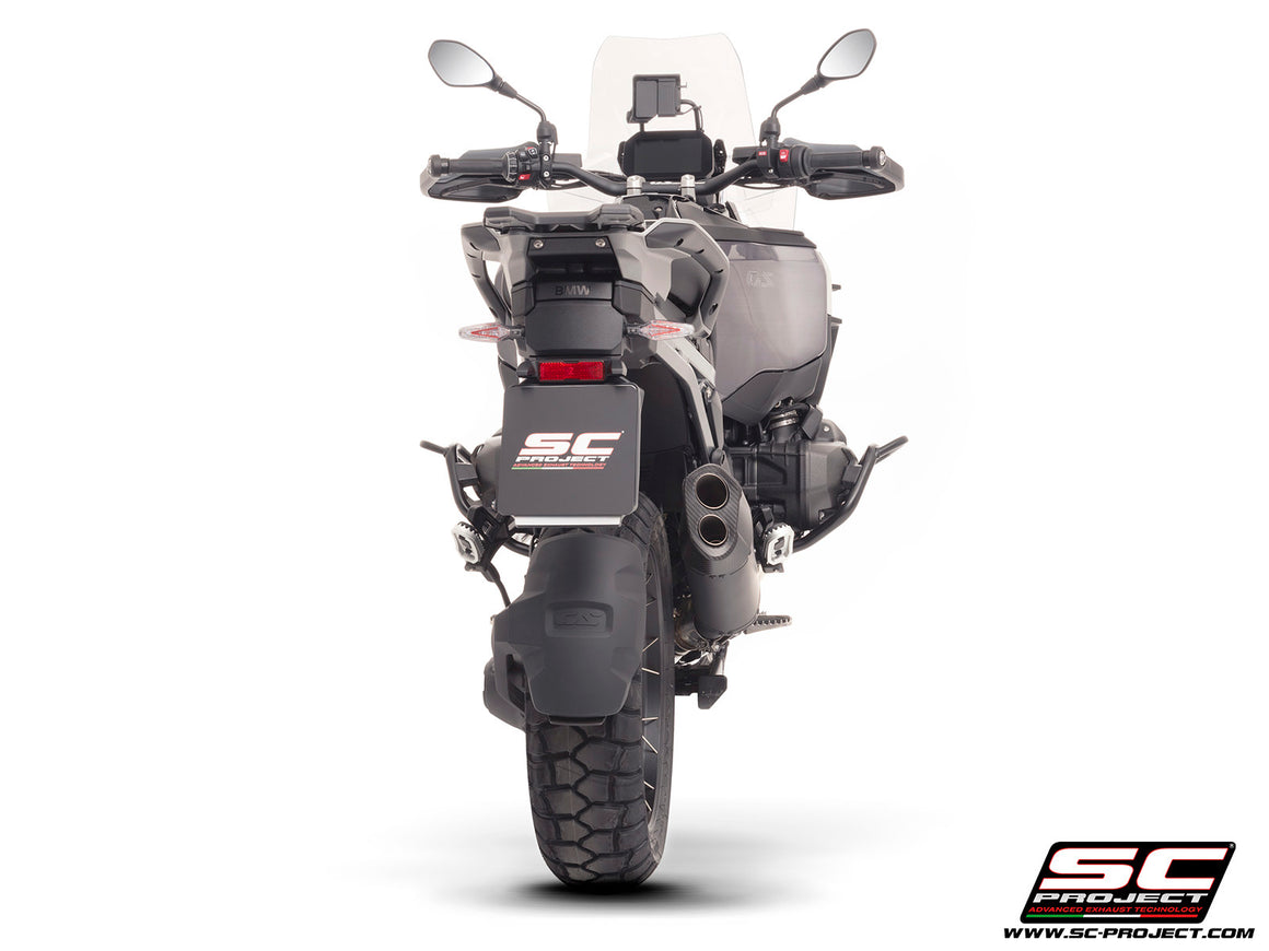 BMW R 1300 GS Adventure with SC-Project Adventure-R titanium matt black exhaust, 3/4 rear view