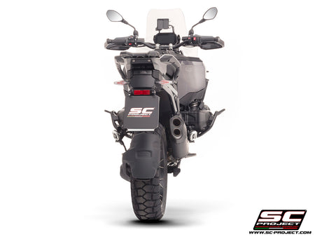 BMW R 1300 GS Adventure with SC-Project Adventure-R titanium matt black exhaust, 3/4 rear view
