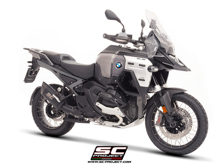 BMW R 1300 GS Adventure with SC-Project Adventure-R titanium matt black exhaust, 3/4 rear view