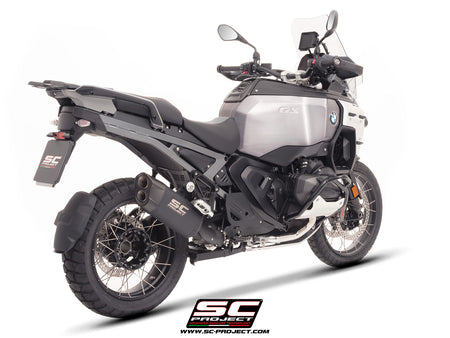 BMW R 1300 GS Adventure with SC-Project Adventure-R titanium matt black exhaust, 3/4 rear view