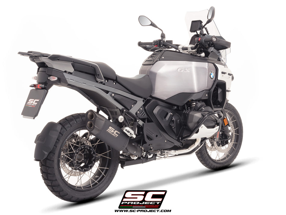 BMW R 1300 GS Adventure with SC-Project Adventure-R titanium matt black exhaust, 3/4 rear view