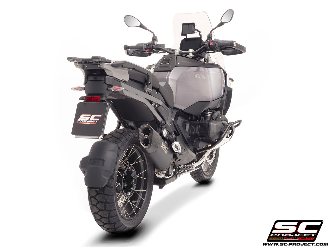 BMW R 1300 GS Adventure with SC-Project Adventure-R titanium matt black exhaust, 3/4 rear view