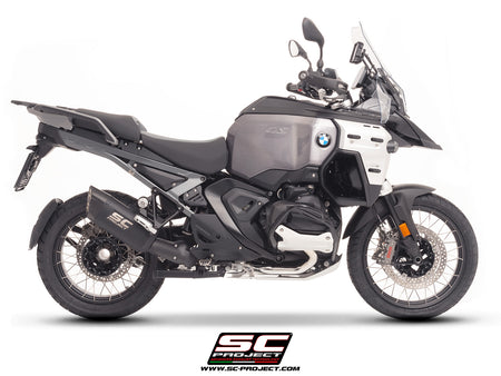 BMW R 1300 GS Adventure with SC-Project Adventure-R titanium matt black exhaust, 3/4 rear view