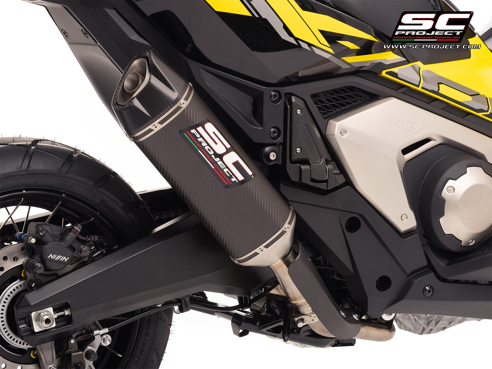 HONDA X ADV 750 with SC-Project SC1-X carbon exhaust, 3/4 rear view