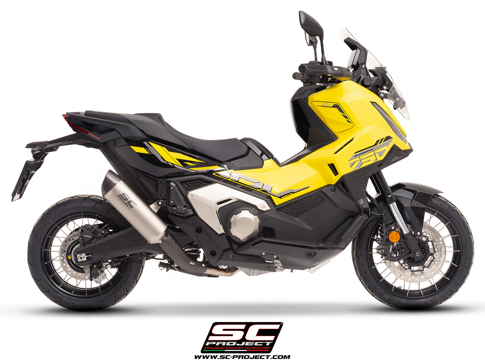 HONDA X ADV 750 with SC-Project Oval titanium exhaust, 3/4 rear view