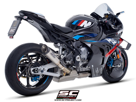 BMW M 1000 RR with SC-Project S1 titanium exhaust, 3/4 rear view