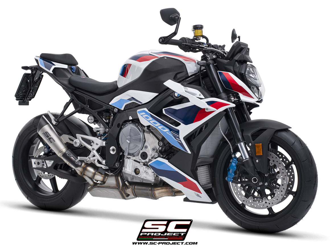 BMW M 1000 R with SC-Project S1 titanium exhaust, 3/4 rear view