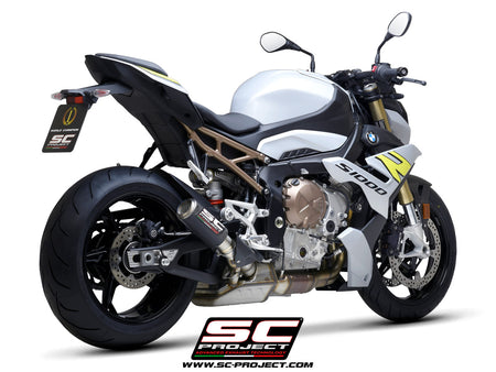 BMW S 1000 R with SC-Project CR-T carbon exhaust, with stoneguard grid, 3/4 rear view
