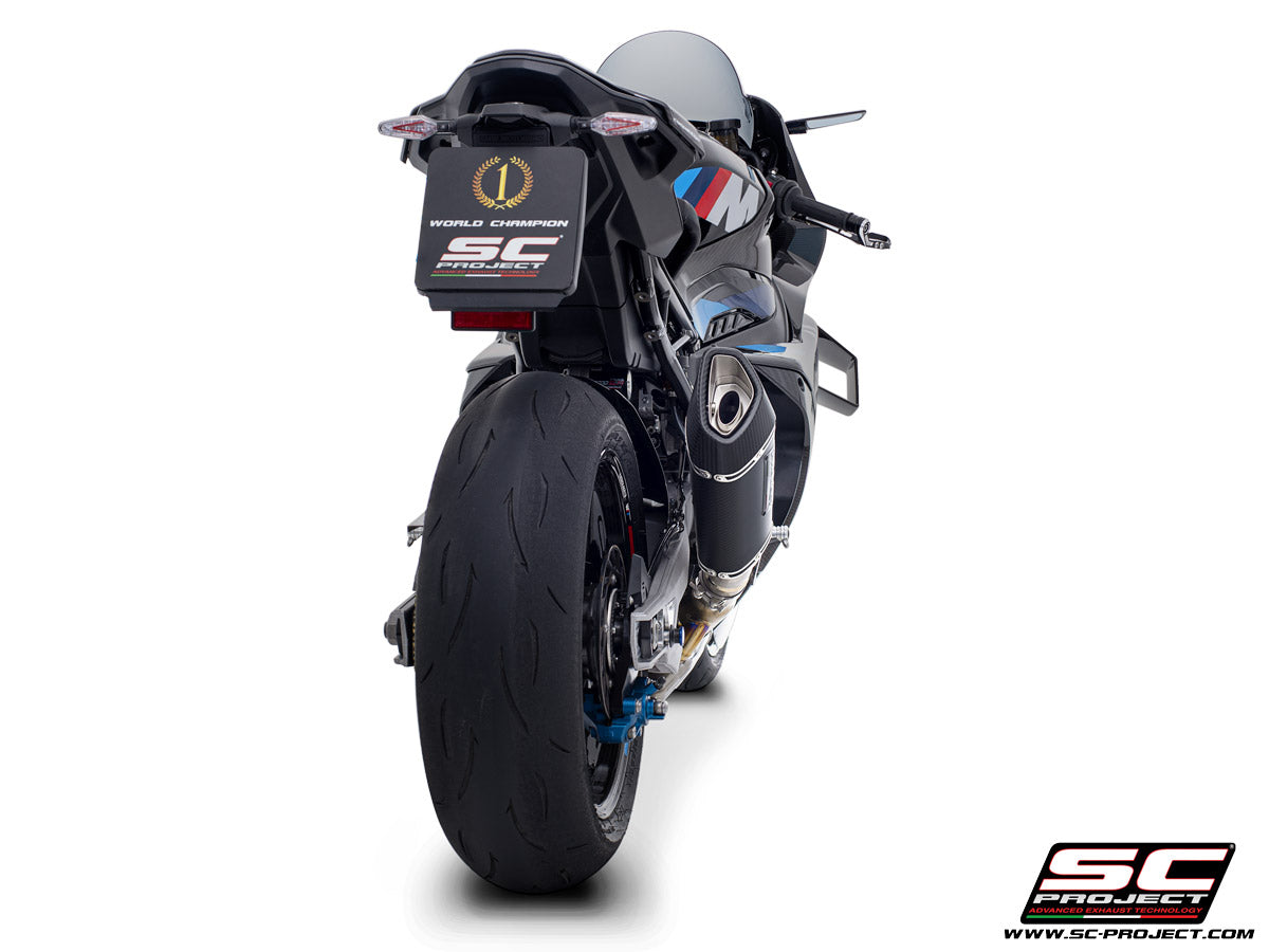 BMW M 1000 RR with SC-Project SC1-R carbon exhaust, 3/4 rear view